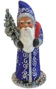Schaller Paper Mache Candy Container - Santa Blue with Silver Stars                                                                                                                                     