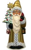 Schaller Paper Mache Candy Container - Santa Gold with Tree and Package                                                                                                                                 
