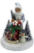 Schaller Paper Mache Candy Container -  Santa in Silver Coat With Gifts                                                                                                                                 