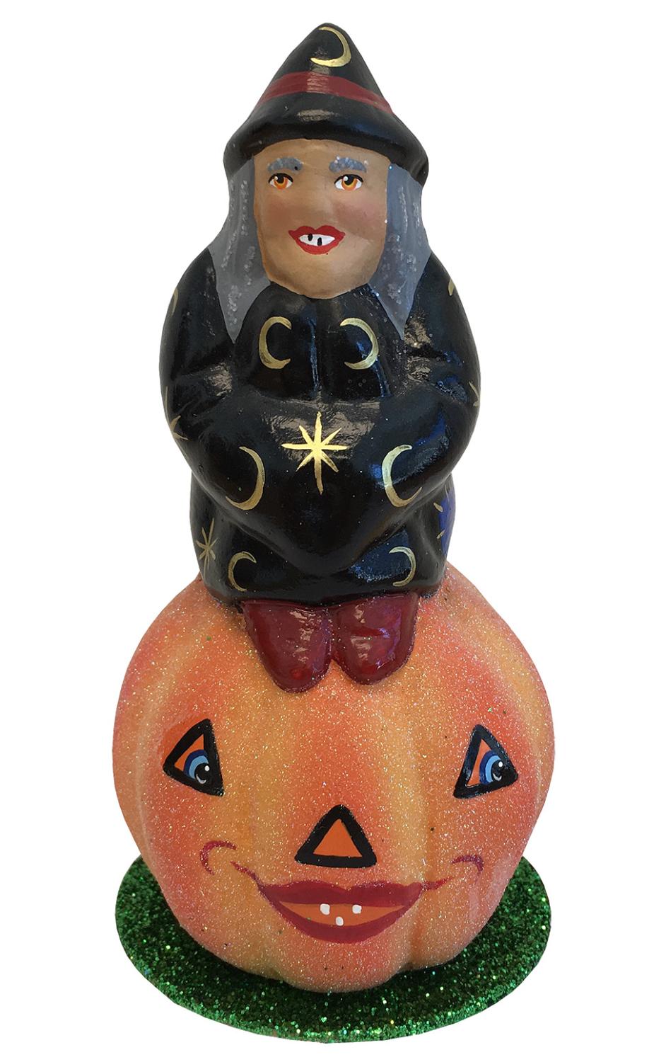 Schaller Paper Mache Candy Container - Witch on Pumpkin                                                                                                                                                 