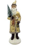 Schaller Paper Mache Candy Container -  Santa in Gold Coat with Bear and Tree                                                                                                                           