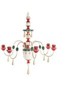Erzgebirge Chandelier - Red, White and Green Chandelier - Holds 6 Candles                                                                                                                               