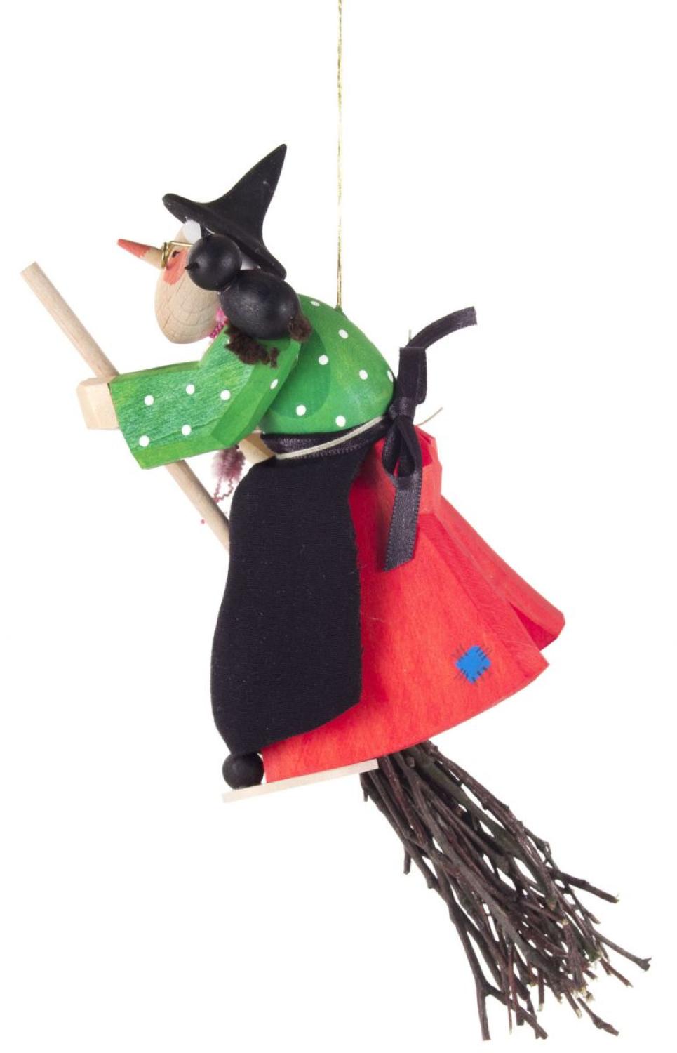 Dregeno Hanging  Figurine - Hand Carved Witch With Black Cat                                                                                                                                            