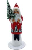 Schaller Paper Mache Candy Container - Light Red Santa with Tree Scene and Pipecleaner Edges                                                                                                            