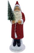 Schaller Paper Mache Candy Container - Extra Large Santa in Red Glitter Coat with Green and White Tree                                                                                                  