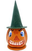 Schaller Paper Mache Candy Container - Pumpkin With Green Hat                                                                                                                                           