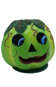 Schaller Paper Mache Candy Container - Green Beaded Jack-O-Lantern                                                                                                                                      