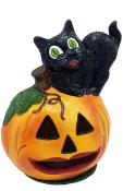 Schaller Paper Mache Candy Container - Wide Eyed Cat on Jack-O-Lantern                                                                                                                                  