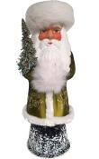 Schaller Paper Mache Candy Container - Russian Santa Green with Stars                                                                                                                                   